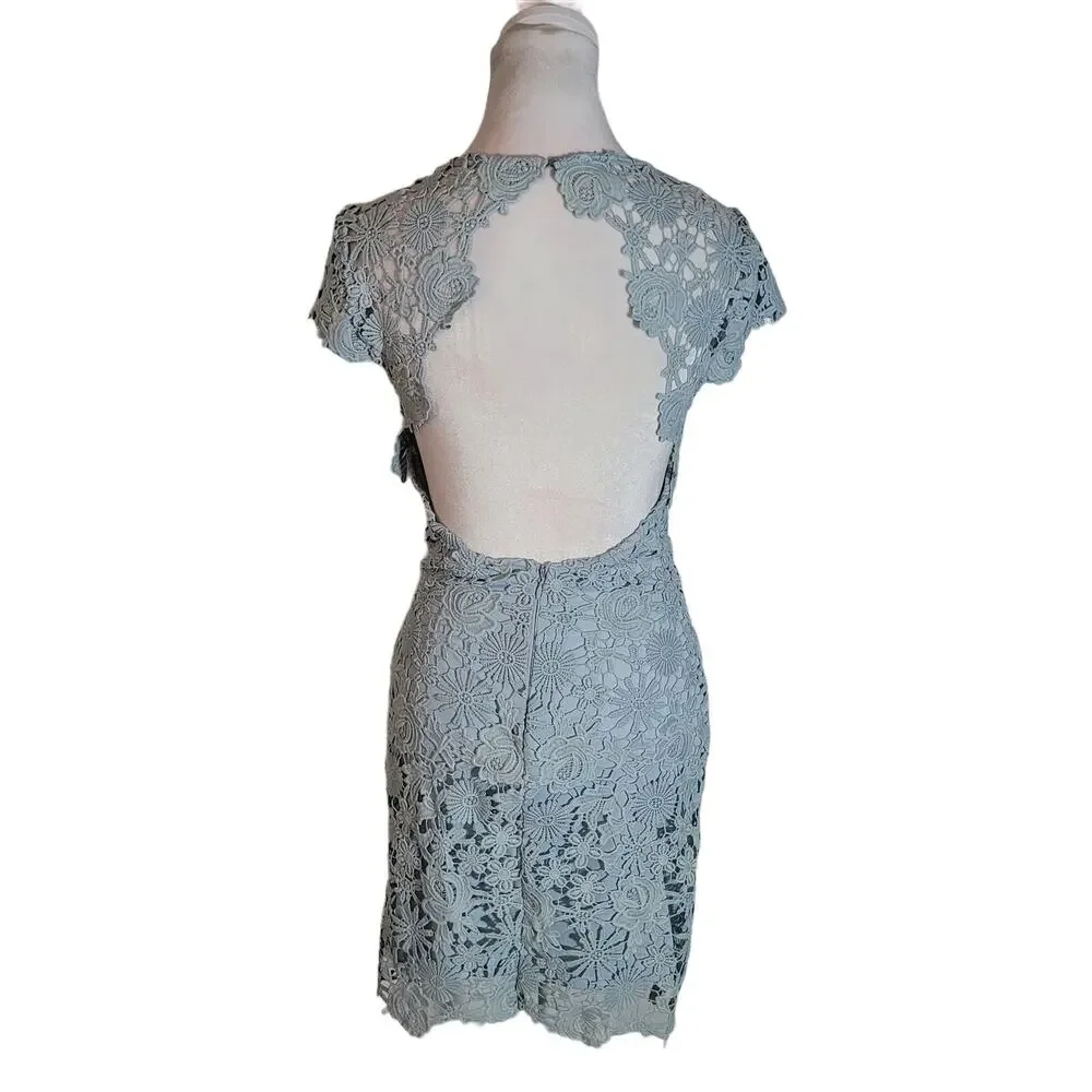 Lulus Size XS Lace Mini Dress Women Backless Romance Language Light Blue